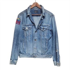 SAINT LAURENT | 2015 Hedi Slimane Palm Tree Patch Denim Jacket in Size Large